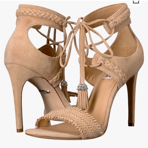 BADGLEY MISCHKA BOMBAY Stiletto Heeled Suede Sandals Nude/Cream Size 10 - Picture 2 of 13